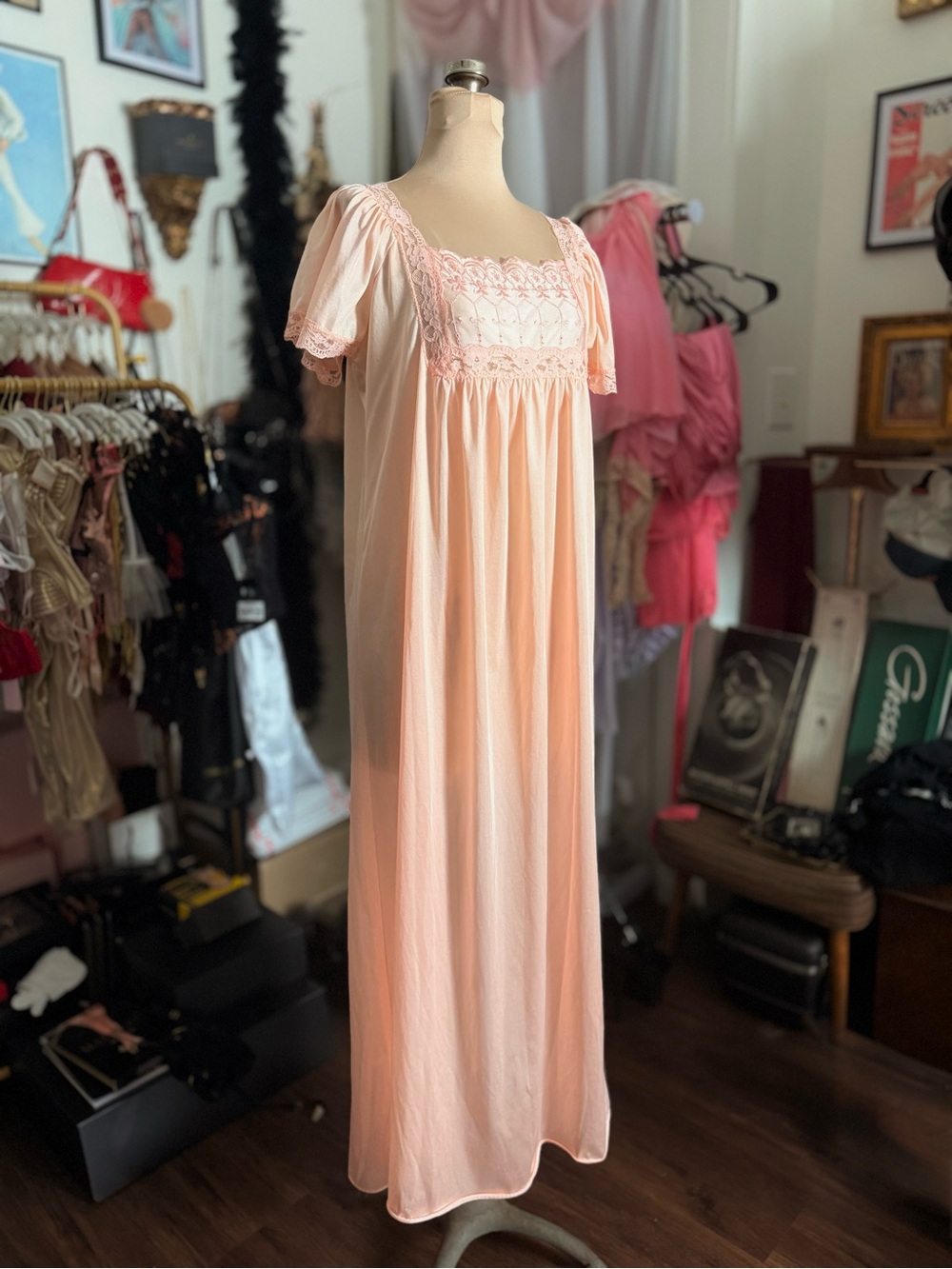 Vintage Danny New York Nightgown Peach Lace